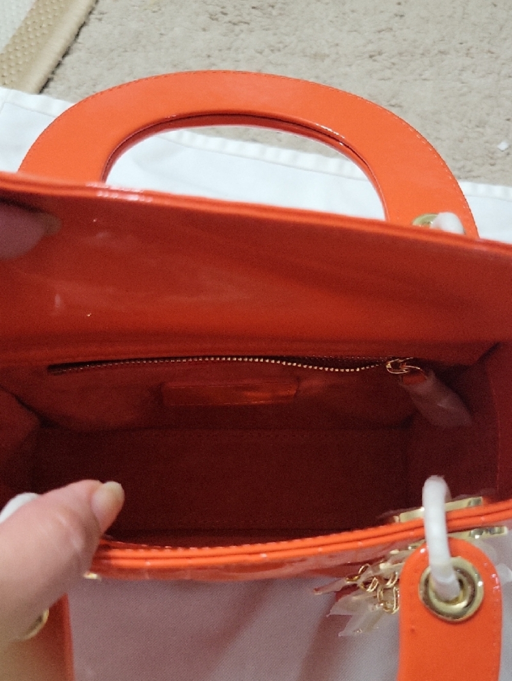 CHRISTAIN DOIR Orange Patent Lady Dior Mini Bag with Gold Hardware - Picture 7 of 16